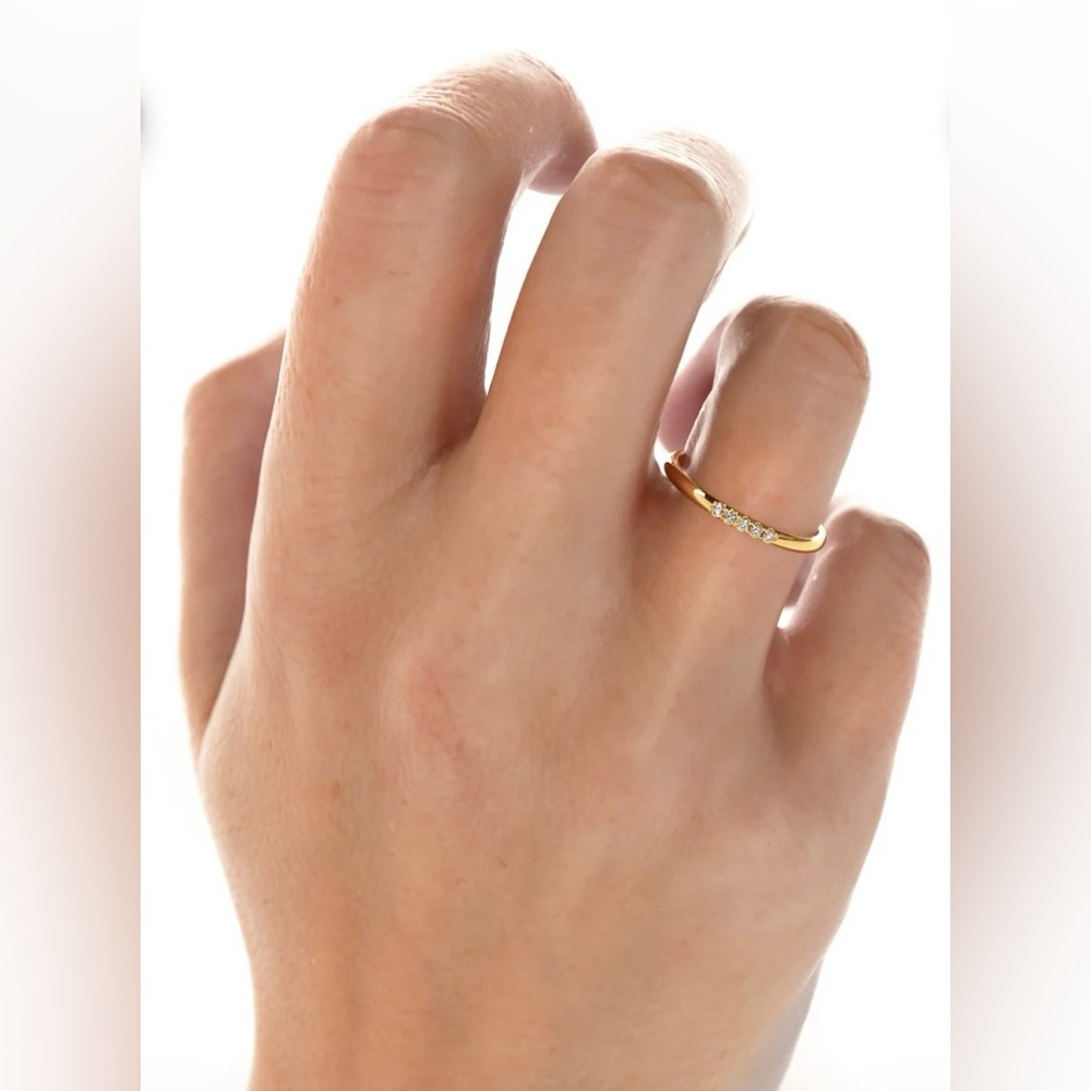 Minimalist 14k Solid Gold Diamond Ring. Elegant Stacking Ring